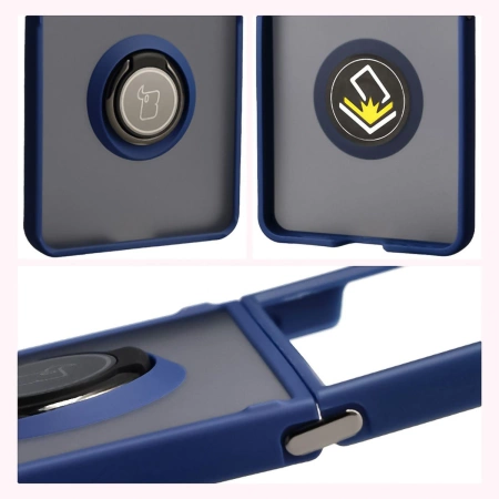 Etui z uchwytem na palec Bizon Case Hybrid Ring do Galaxy Z Flip7, przydymione z ciemnoniebieską ramką