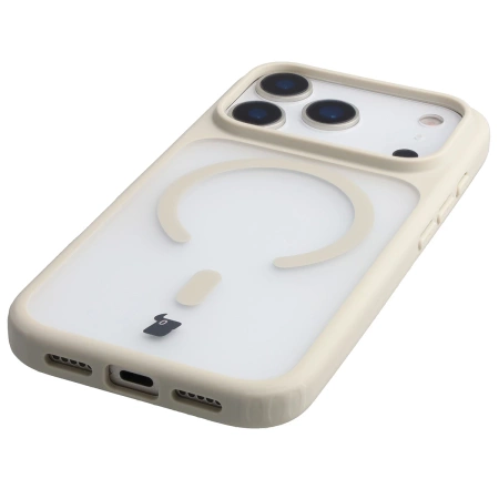 Etui z pierścieniem magnetycznym Bizon Case MatteO do iPhone 17 Pro, przydymione-beżowe