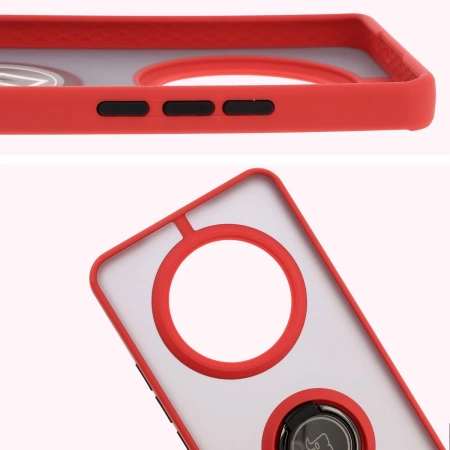 Etui z uchwytem na palec Bizon Case Hybrid Ring do Realme 14 Pro Plus 5G, przydymione z czerwoną ramką