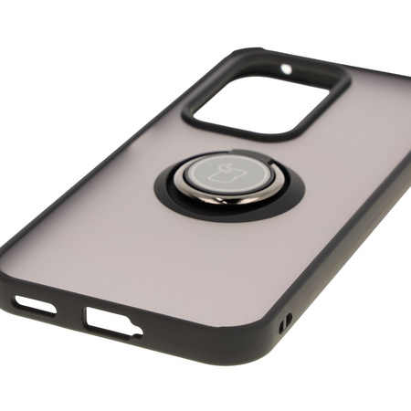 Etui z uchwytem na palec Bizon Case Hybrid Ring do Honor 200 Lite, przydymione z czarną ramką