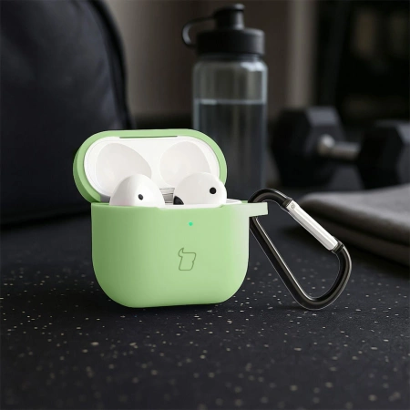 Silikonowe etui z karabińczykiem Bizon Case Headphone Silicone do AirPods 3, jasnozielone