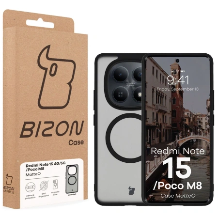 Etui z pierścieniem magnetycznym Bizon Case MatteO do Xiaomi Redmi Note 15 / POCO M8 5G, przydymione-czarne