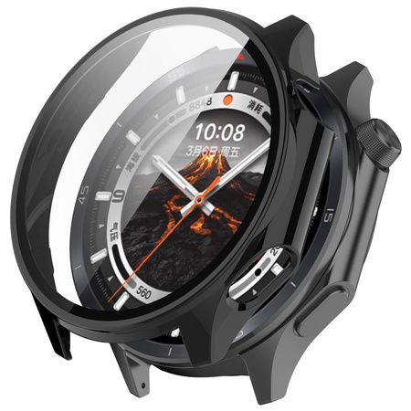 Etui ze szkłem do zegarka Bizon Case+Glass Watch do OnePlus Watch 3 / Oppo Watch X2, czarne