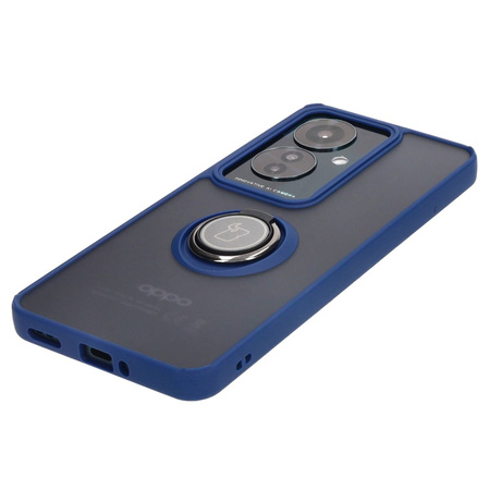 Etui z uchwytem na palec Bizon Case Hybrid Ring do Oppo Reno11 F 5G, przydymione z granatową ramką