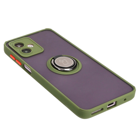 Etui z uchwytem na palec Bizon Case Hybrid Ring do Motorola Moto G14, przydymione z zieloną ramką