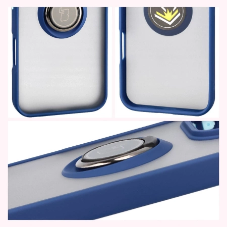 Etui z uchwytem na palec Bizon Case Hybrid Ring do Honor 400 Lite, przydymione z granatową ramką