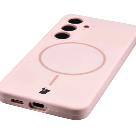 Silikonowe etui z pierścieniem magnetycznym Bizon Soft Case Magnetic do Galaxy S24, jasnoróżowe