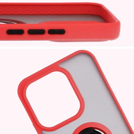Etui z uchwytem na palec Bizon Case Hybrid Ring do Honor 400 Lite, przydymione z czerwoną ramką