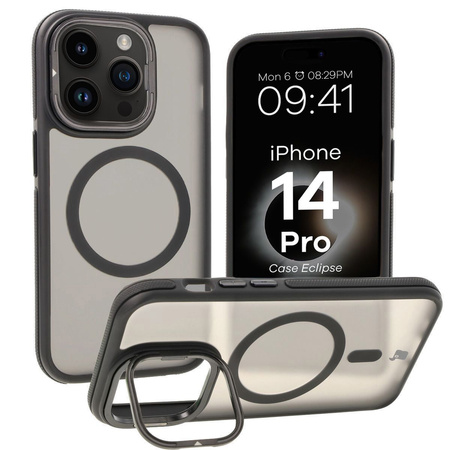 Etui z podstawką i pierścieniem magnetycznym Bizon Case Eclipse do iPhone 14 Pro, przydymione z czarną ramką