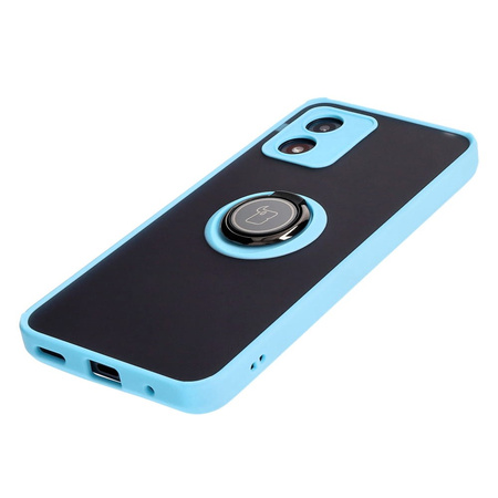 Etui z uchwytem na palec Bizon Case Hybrid Ring do Motorola Moto E13, przydymione z jasnoniebieską ramką