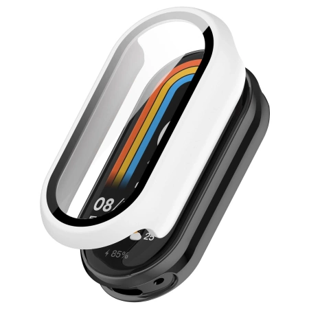 Etui ze szkłem do zegarka Bizon Case+Glass Watch do Xiaomi Smart Band 10, białe