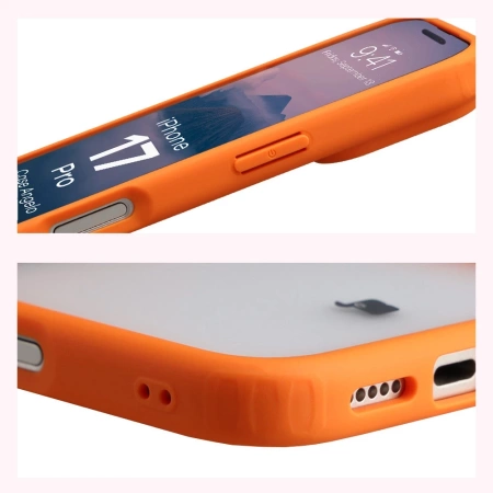 Etui Bizon Case Angelo do iPhone 17 Pro, półprzezroczyste z pomarańczową ramką