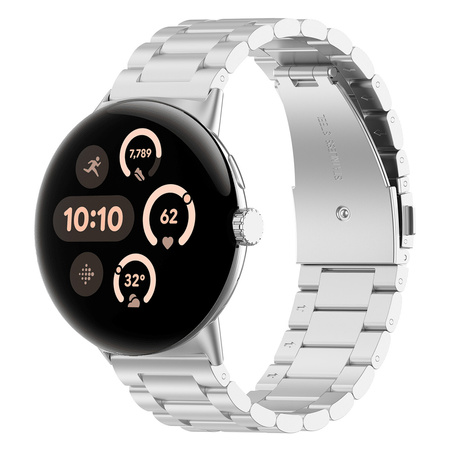 Pasek ze stali nierdzewnej Bizon Strap Watch Aura do Google Pixel Watch 4 / 3 / 2 / 1 41 mm, srebrny