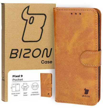 Etui z klapką Bizon Case Pocket do Google Pixel 9, brązowe