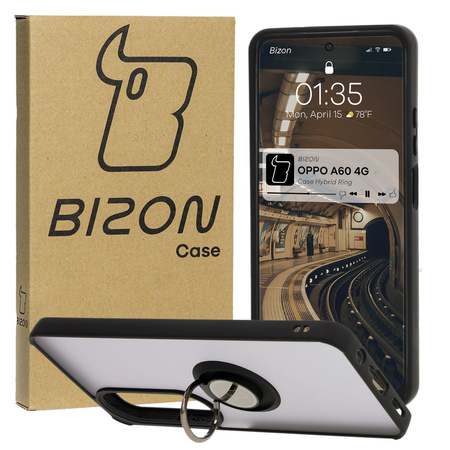 Etui z uchwytem na palec Bizon Case Hybrid Ring do Oppo A60 4G, przydymione z czarną ramką