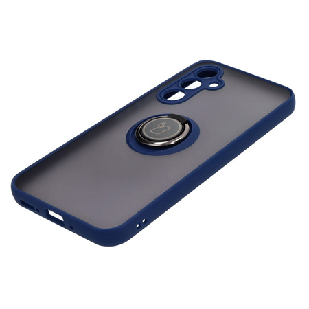 Etui z uchwytem na palec Bizon Case Hybrid Ring do Galaxy A54 5G, przydymione z granatową ramką