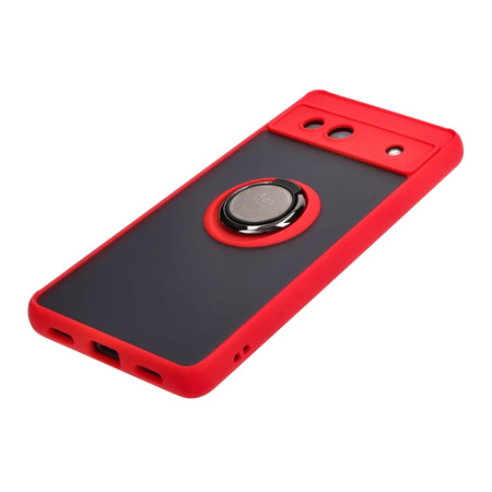 Etui z uchwytem na palec Bizon Case Hybrid Ring do Google Pixel 7A, przydymione z czerwoną ramką