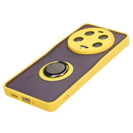 Etui z uchwytem na palec Bizon Case Hybrid Ring do Xiaomi 13 Ultra, przydymione z żółtą ramką