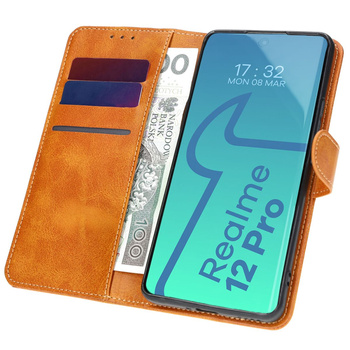 Etui z klapką Bizon Case Pocket do Realme 12 Pro / 12 Pro+, brązowe
