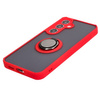 Etui z uchwytem na palec Bizon Case Hybrid Ring do Galaxy S25 / S24, przydymione z czerwoną ramką