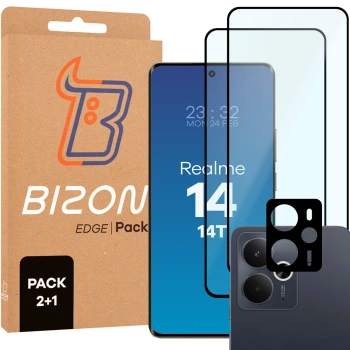 2x Szkło + szybka na aparat Bizon Edge Pack do Realme 14 5G / 14T 5G