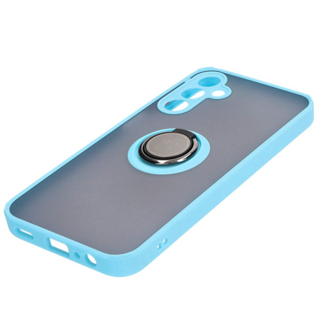 Etui z uchwytem na palec Bizon Case Hybrid Ring do Galaxy A15 5G/4G, przydymione z jasnoniebieską ramką