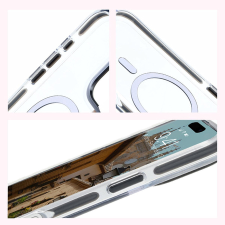 Etui z pierścieniem magnetycznym Bizon Case Marco do iPhone 16 Pro Max, przezroczyste z czarną ramką