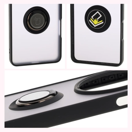 Etui z uchwytem na palec Bizon Case Hybrid Ring do Oppo Find X8 Pro, przydymione z czarną ramką