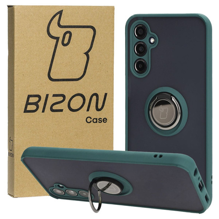 Etui z uchwytem na palec Bizon Case Hybrid Ring do Galaxy M34 5G, przydymione z ciemnozieloną ramką