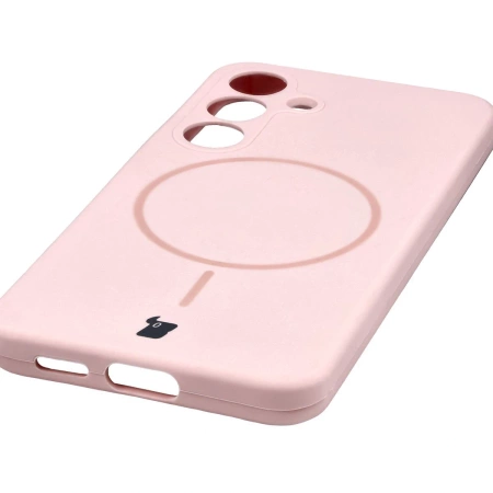 Silikonowe etui z pierścieniem magnetycznym Bizon Soft Case Magnetic do Galaxy S25, jasnoróżowe