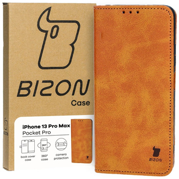 Etui z klapką Bizon Case Pocket Pro do iPhone 13 Pro Max, brązowe