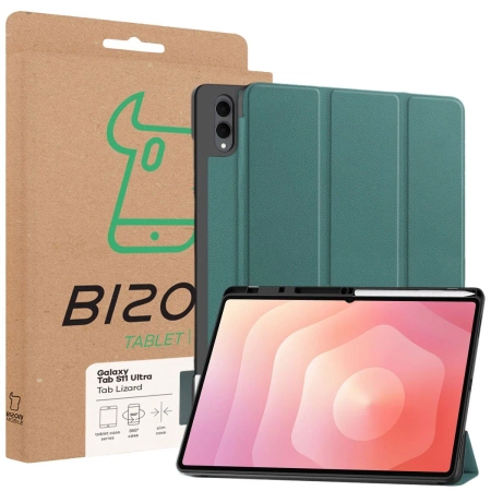 Etui z klapką Bizon Case Tab Lizard do Galaxy Tab S11 Ultra, ciemnozielone