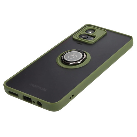 Etui z uchwytem na palec Bizon Case Hybrid Ring do Motorola Moto G72, przydymione z zieloną ramką