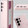 Silikonowe etui z pierścieniem magnetycznym Bizon Soft Case Magnetic do Galaxy S25 Ultra, jasnoróżowe