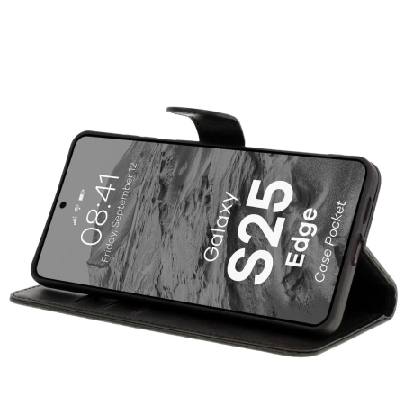 Etui z klapką Bizon Case Pocket do Galaxy S25 Edge, czarne