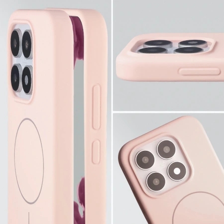 Silikonowe etui z pierścieniem magnetycznym Bizon Soft Case Magnetic do Xiaomi 17, jasnoróżowe