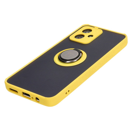 Etui z uchwytem na palec Bizon Case Hybrid Ring do Motorola Moto G54 5G/G54 Power, przydymione z żółtą ramką