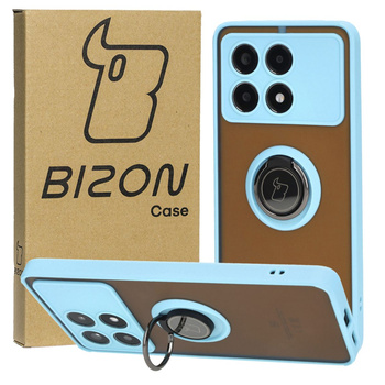 Etui z uchwytem na palec Bizon Case Hybrid Ring do Xiaomi Poco X6 Pro, przydymione z jasnoniebieską ramką