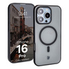Etui z pierścieniem magnetycznym Bizon Case MatteO do iPhone 16 Pro, półprzezroczyste z czarną ramką