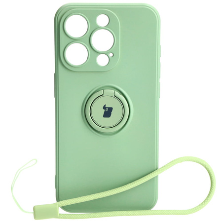 Etui Bizon Case Silicone Ring Sq do Apple iPhone 15 Pro, jasnozielone