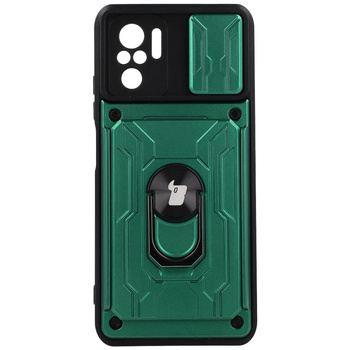 Etui Bizon Case Camshield Card Slot Ring do Xiaomi Poco M5S / Redmi Note 10/10S, zielone