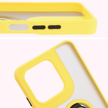 Etui z uchwytem na palec Bizon Case Hybrid Ring do Motorola Moto G15 / G15 Power, przydymione z żółtą ramką