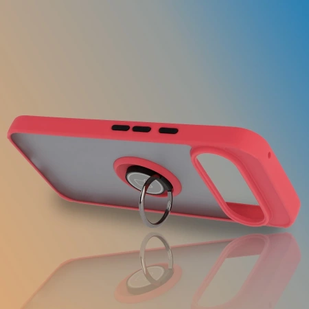Etui z uchwytem na palec Bizon Case Hybrid Ring do Google Pixel 10 Pro XL, przydymione z czerwoną ramką