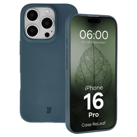 Etui z recyklingu Bizon Case ReLeaf do iPhone 16 Pro, ciemnoniebieskie