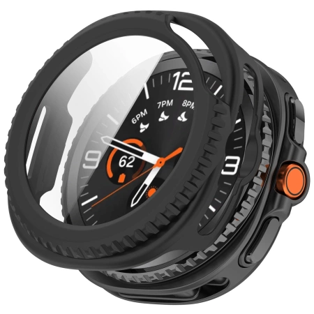 Etui ze szkłem do zegarka Bizon Case+Glass Watch do Samsung Galaxy Watch 8 Classic 46 mm, matowe czarne