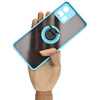 Etui z uchwytem na palec Bizon Case Hybrid Ring do Motorola Edge 30 Fusion, przydymione z jasnoniebieską ramką