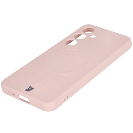 Silikonowe etui z pierścieniem magnetycznym Bizon Case Silicone Magnetic do Galaxy S25 / S24, jasnoróżowe