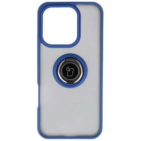 Etui z uchwytem na palec Bizon Case Hybrid Ring do Honor 400 Lite, przydymione z granatową ramką