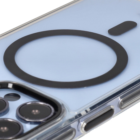 Etui z pierścieniem magnetycznym Bizon Case Marco do iPhone 13 Pro, przezroczyste z czarną ramką