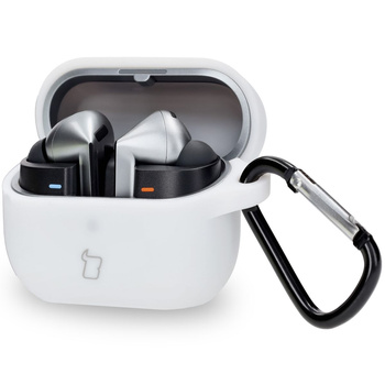 Silikonowe etui z karabińczykiem Bizon Case Headphone Silicone do Galaxy Buds 3/3 Pro/3 FE, białe